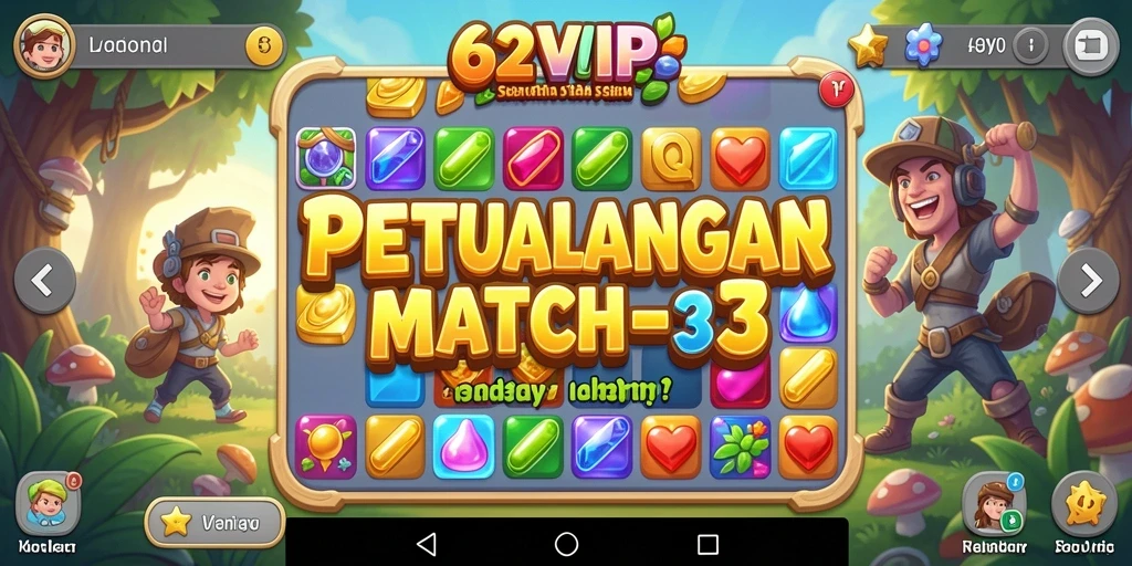 Tangkapan layar memperlihatkan momen seru permainan Match-3 62VIP.