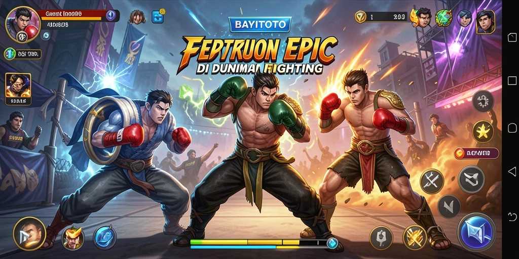 Screenshot utama BAYITOTO menampilkan karakter bertarung dengan intensitas tinggi.
