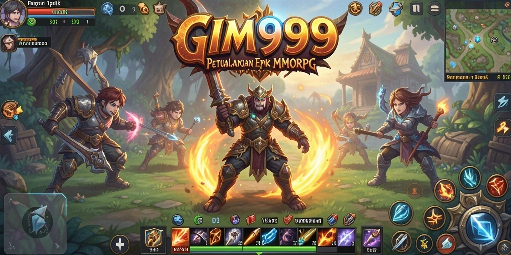 Tampilan gameplay GIM999 yang menampilkan pertarungan epik dan eksplorasi dunia.