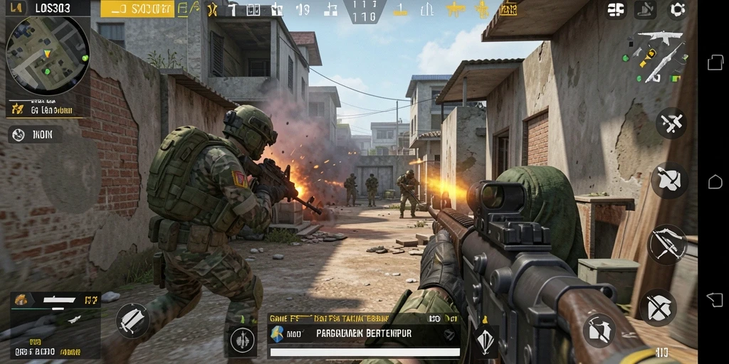 Tangkapan layar menunjukkan aksi mendebarkan dalam pertempuran FPS.