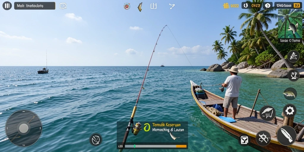 Screenshot OH222 menampilkan gameplay memancing yang seru dan realistis.